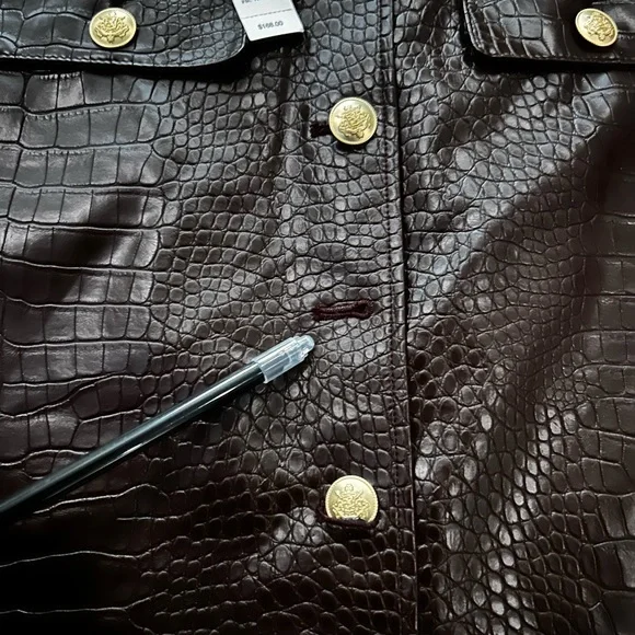 J. Crew Collection Mini Skirt Croc-Embellished Faux Leather Midnight Brown 00 - Picture 5 of 7